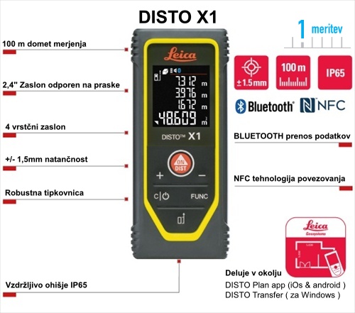 Laserski meter leica Disto X1 in pametni telefon
